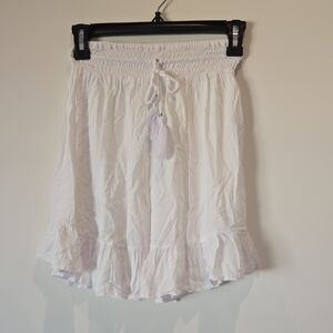 Tiare Hawaii White Smocked Waist Mini Skirt with Tassel Small